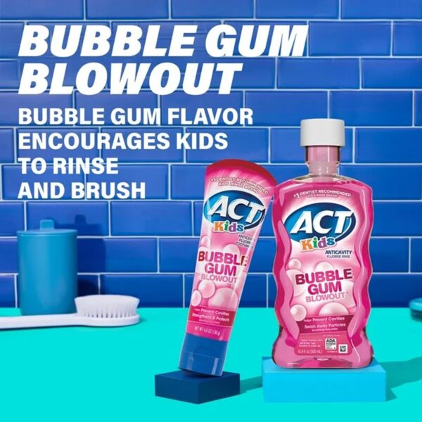 ACT Kids Anticavity Fluoride Rinse, Bubble Gum Blowout, 16.9 fl. oz – Image 3