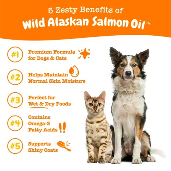 Zesty Paws Pure Wild Alaskan Salmon Oil Liquid Food Supplement for Dogs or Cats, 8 fl oz, Skin Care – Image 3